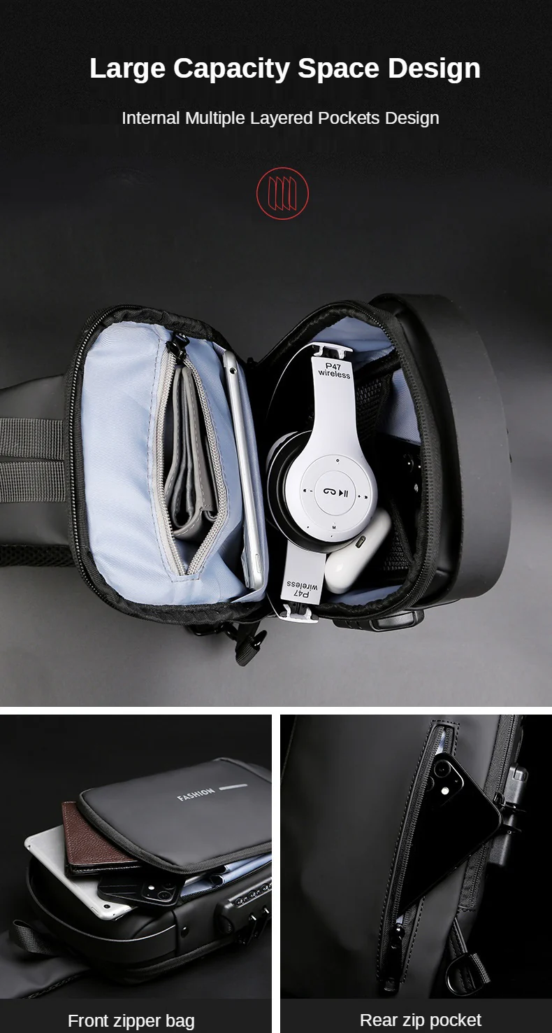 Anti-theft Crossbody Bag - USB Charging, Stylish Print & Zip Closure 4109