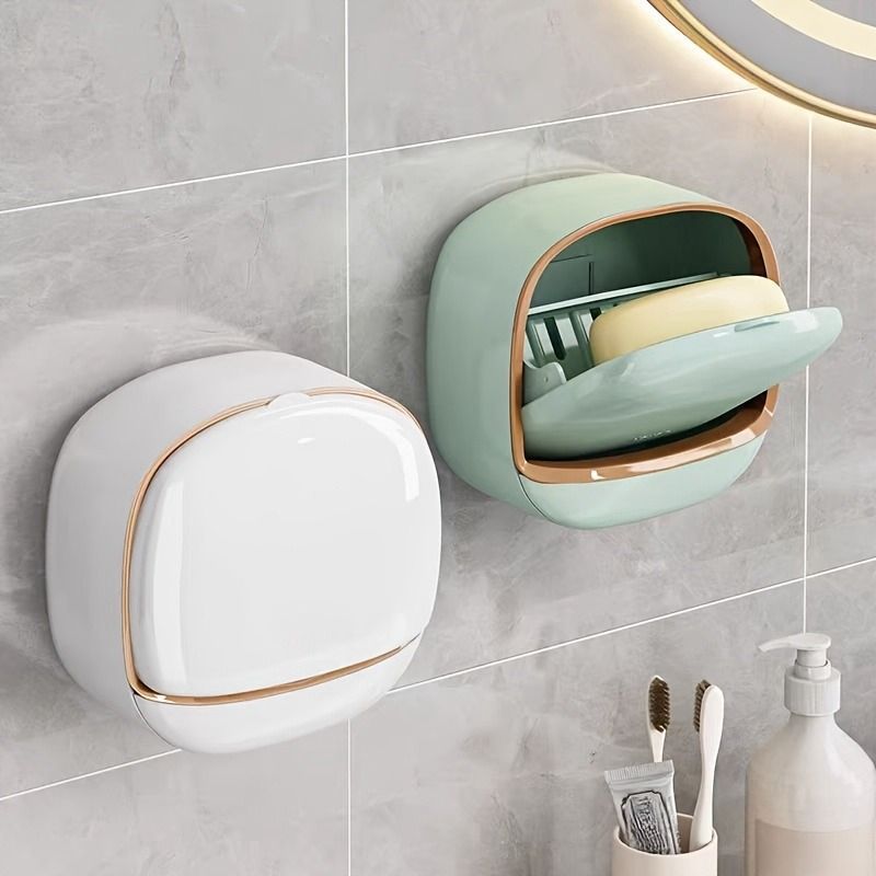 Wall-Mounted Soap Holder with Lid – Self-Adhesive Drainage Soap Storage Box