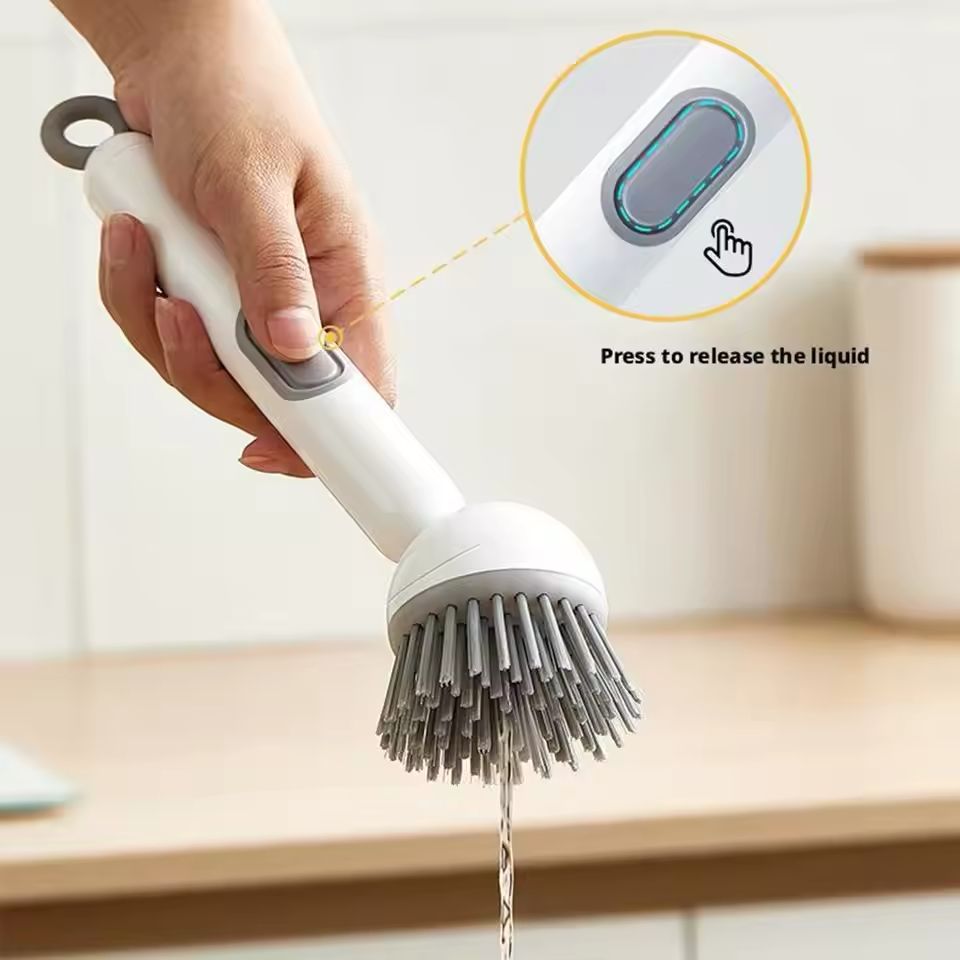 360° Rotating Dish Cleaning Brush with Soap Dispenser – Multi-Purpose Kitchen Scrub Brush