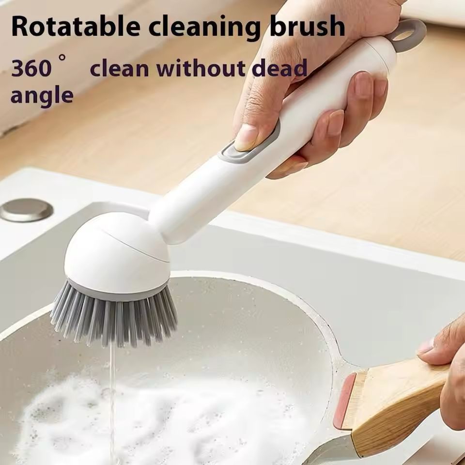 360° Rotating Dish Cleaning Brush with Soap Dispenser – Multi-Purpose Kitchen Scrub Brush