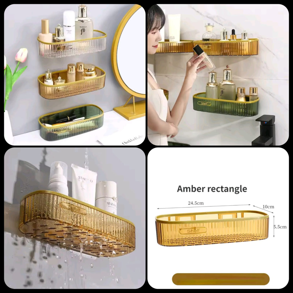 Wall Mounted Acrylic Storage Shelf – Self-Adhesive Bathroom & Kitchen Organizer (24 × 9 × 5 cm)
