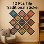 12-Piece Traditional Tile Wall Sticker Set – Self-Adhesive Decorative Wall Decals