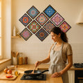 12-Piece Traditional Tile Wall Sticker Set – Self-Adhesive Decorative Wall Decals