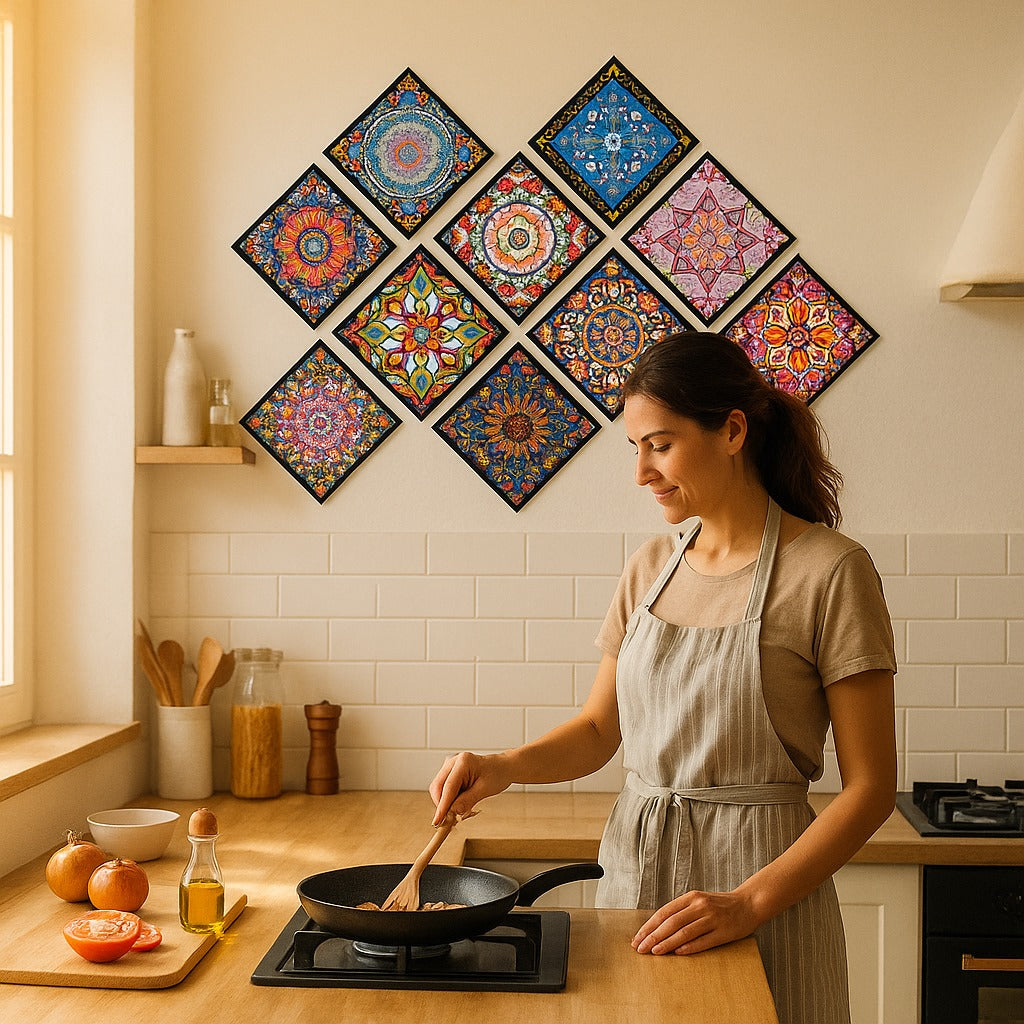 12-Piece Traditional Tile Wall Sticker Set – Self-Adhesive Decorative Wall Decals