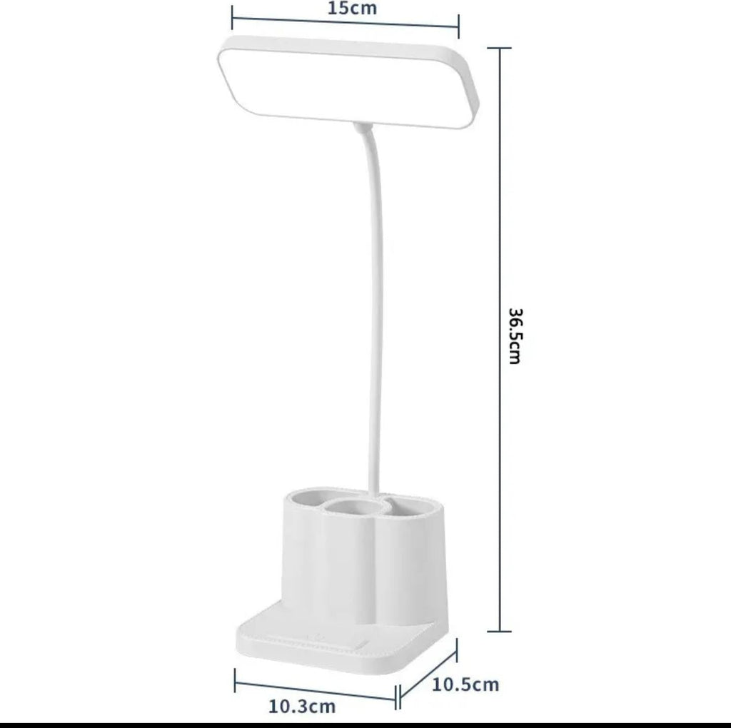 LED Desk Lamp with Phone Holder & Pen Organizer – Eye-Care Study Table Lamp
