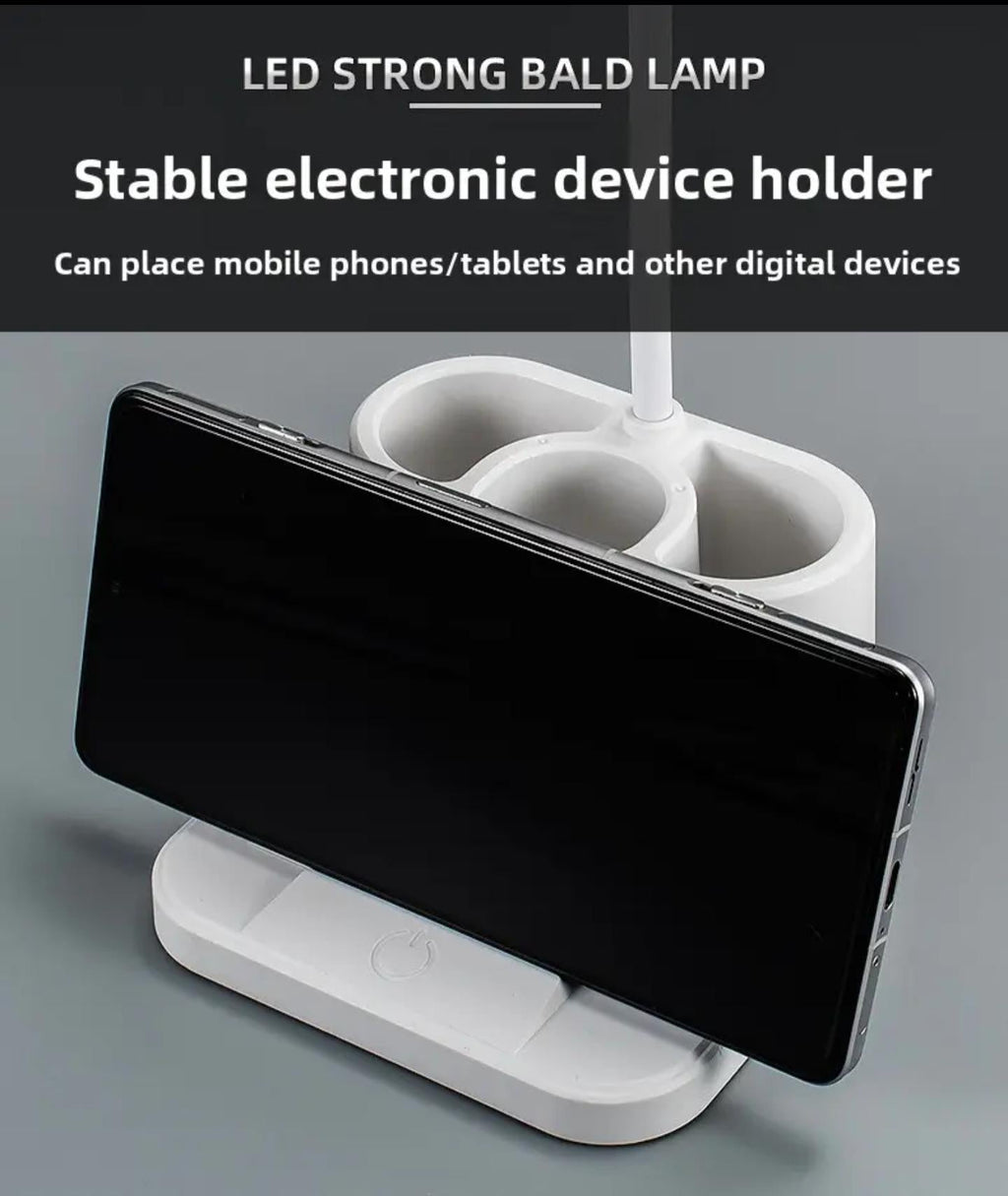 LED Desk Lamp with Phone Holder & Pen Organizer – Eye-Care Study Table Lamp